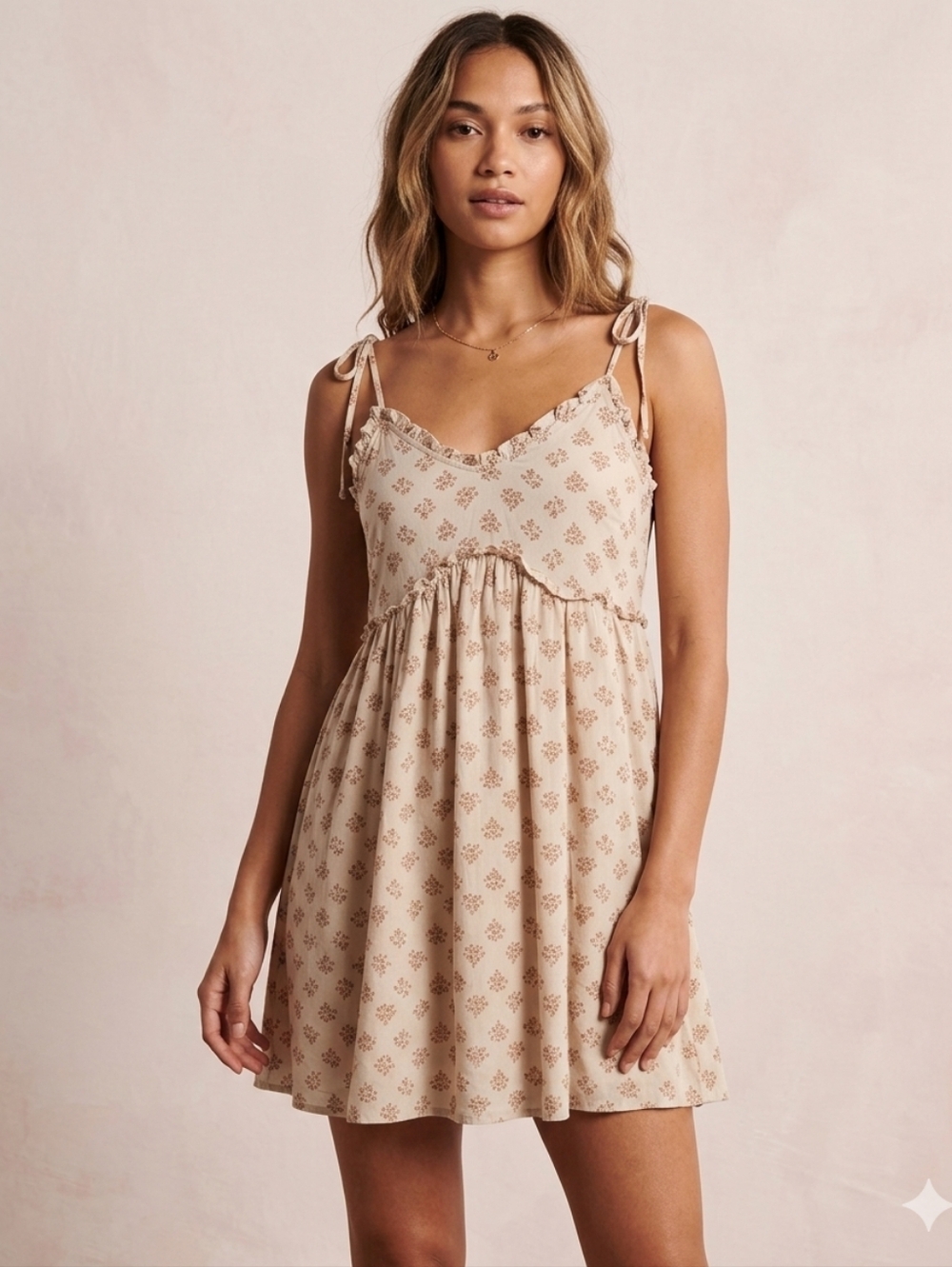 Patrons of Peace Cream Mini Dress with Brown Floral Print